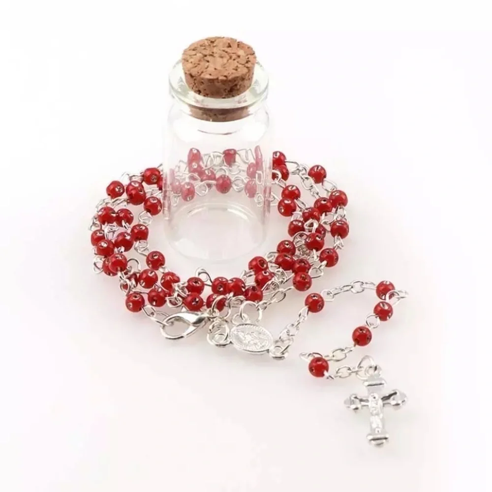 Children’s Holy rosary, Red 4mm plastic beads with silver chain accents